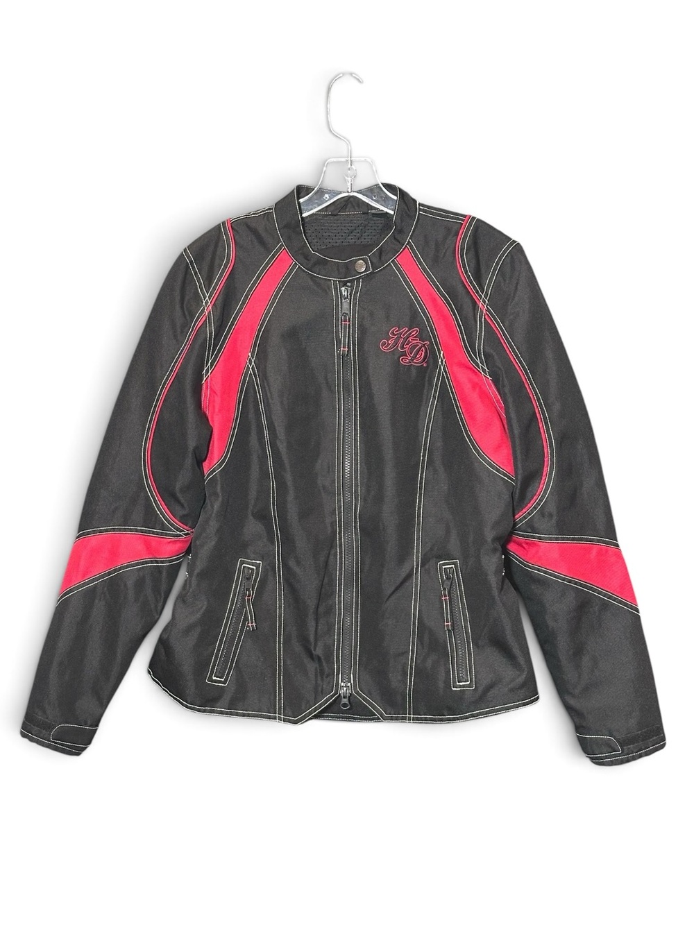 Harley Davidson Womens L Motorcycle Riding Jacket Black Red Skull 98106-16VW